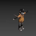 3D Anthropomorphic Character With Black Ears Red Eyes Yellow Hoodie Gray Pants White Sneakers