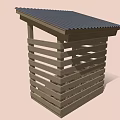 Wooden Firewood Storage Shed With Slatted Sides Roof And Stacked Logs Inside