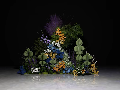 Banquet Hall with Elegant Floral Decorations Colorful Flowers and Lush Green Plants 3d model