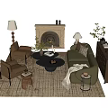 Cozy Modern Living Room Sofa and Coffee Table Set With Armchairs Fireplace and Plants