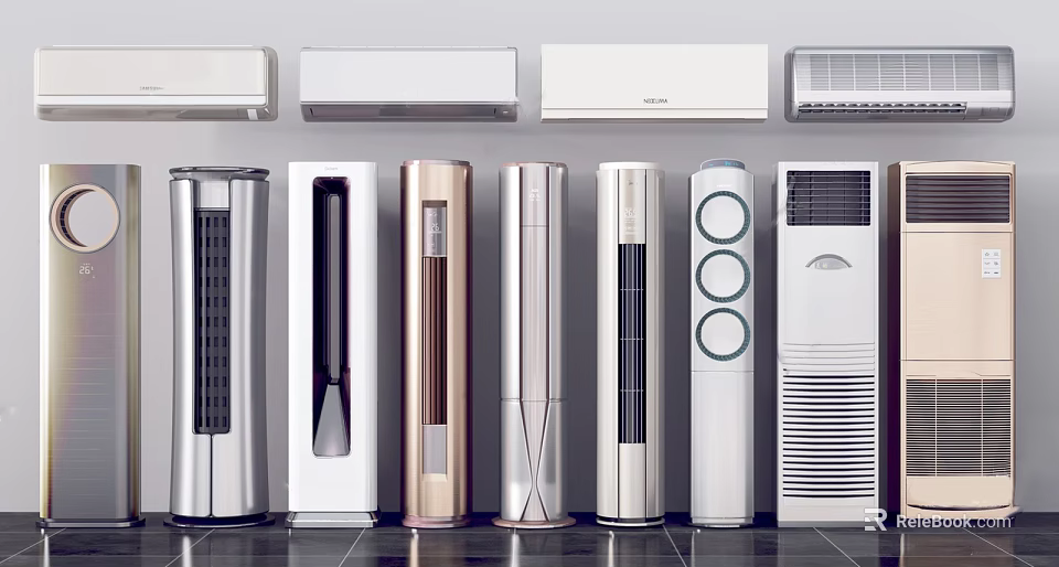 Different Types of Air Conditioners and Fans with Modern Design Wall Mounted and Floor Standing 3d model 