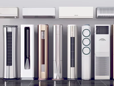 Different Types of Air Conditioners and Fans with Modern Design Wall Mounted and Floor Standing 3d model