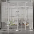 Elegant Modern Grid Design Room Divider In Bedroom With Curtains And Plant