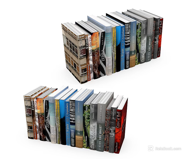 Diverse Stacked Books Collection With Colorful Covers And Various Themes 3d model 