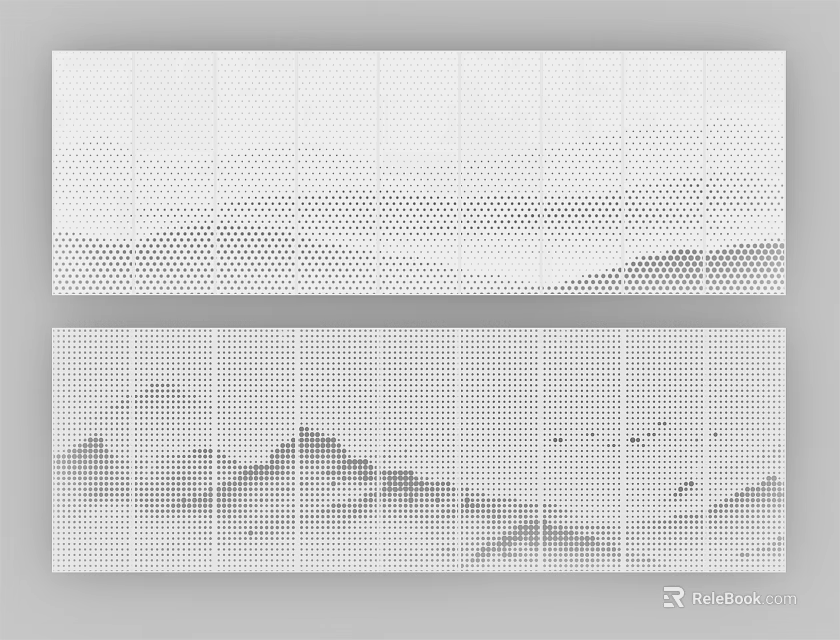 Perforated Decorative Panels With Grid Pattern And Ink Wash Mountain Landscape Design 3d model 