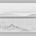 Perforated Decorative Panels With Grid Pattern And Ink Wash Mountain Landscape Design