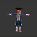 3D Pirate Character Featuring Blue Coat Green Pants Black Hat Beard Outstretched Arms Holding Knife