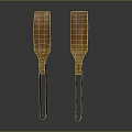 Wooden Kitchen Utensil Set With Two Paddle Shaped Tools And Long Black Handles