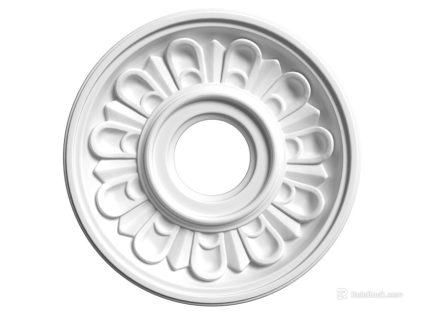 Ornate White Circular Ceiling Rose with Decorative Floral Patterns for Lighting Fixtures 3d model 