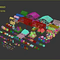 Household Items Display in Colorful Market Stalls with Fresh Fruits Vegetables and Organized Goods