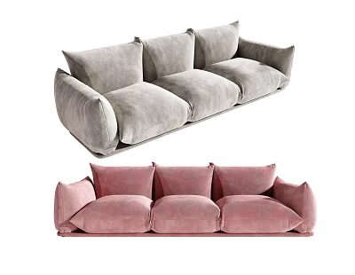 Stylish Three Seater Sofa in Gray and Pink Minimalist Design for Modern Living Room 3d model