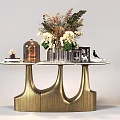 Decorative Accessories Set With Golden Table Stand Flower Bouquet Glass Cloche Photo Frame Bird Figurine