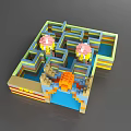 Colorful Building Blocks Maze With Pink Headed Figures And Castle Elements 3d model