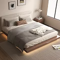 Modern Bedroom Interior With Double Bed Headboard Pillows Bedside Table Rug And Wall Art Window