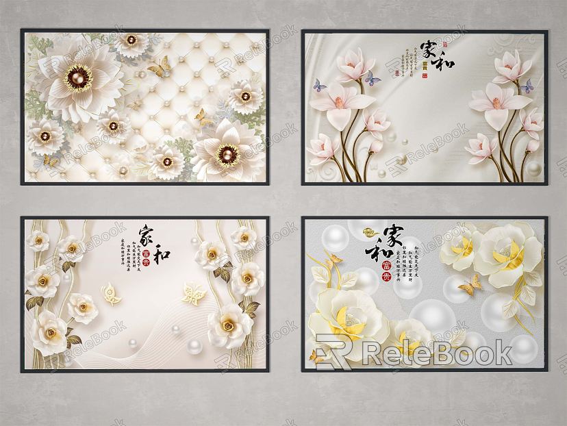 Modern Plant Painting Jade Jade Carving Jewelry Flower Background Wall model