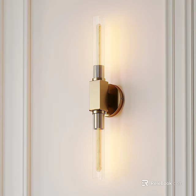 Modern Brass Wall Lamp With Transparent Glass Tubes On White Wall Lighting Design 3d model 