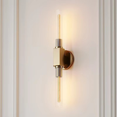 Modern Brass Wall Lamp With Transparent Glass Tubes On White Wall Lighting Design 3d model