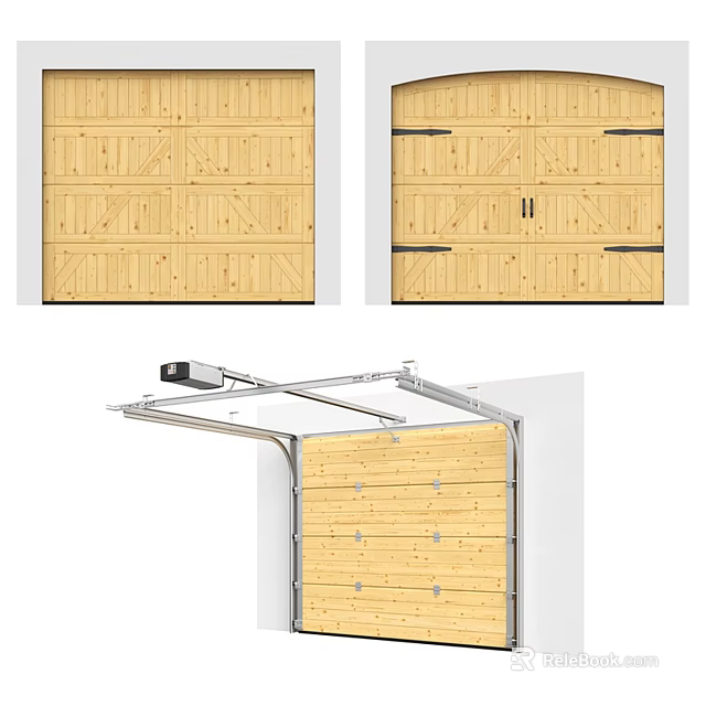 Wooden Garage Door Designs Featuring Double Panel And Automatic Opener System 3d model