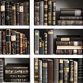 Tall Wooden Bookshelf Filled With Rows Of Classic Hardcover Books And Vintage Bindings