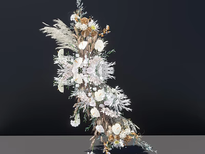 Elegant Neutral Tones Floral Installation With White Flowers Feathery Foliage And Reed Elements 3d model