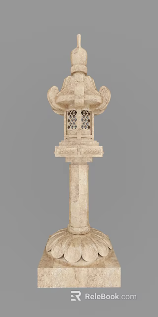 Traditional Stone Outdoor Light With Lattice Windows And Decorative Pillar Base 3d model 