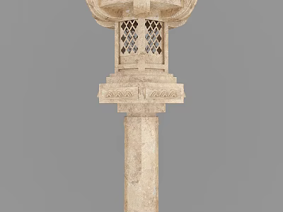 Traditional Stone Outdoor Light With Lattice Windows And Decorative Pillar Base 3d model