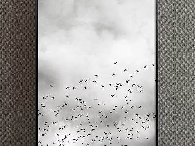 Animal Painting Of Flying Birds In Cloudy Sky With Dark Frame Artwork 3d model