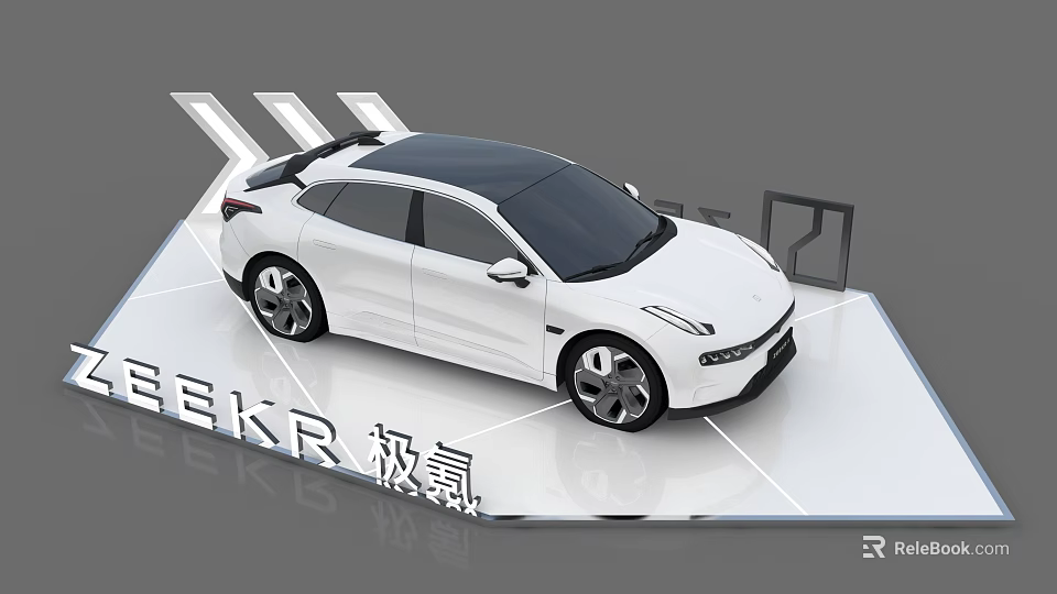 Modern Car Showcase Shelf with SEEK R Zeekr on White Display Platform 3d model 