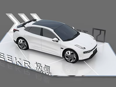 Modern Car Showcase Shelf with SEEK R Zeekr on White Display Platform 3d model