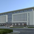 Modern Office Building Exterior With Glass Facade Multiple Floors Road Front Pedestrians And Landscaping