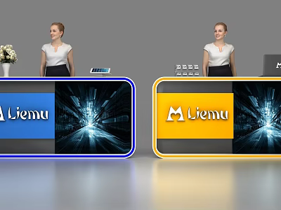 Modern Liemu Reception Desk in Blue Yellow with Receptionist and Digital 3d model