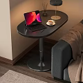 Modern Black Side Table With Laptop Coffee Cup And Table Lamp Near Sofa