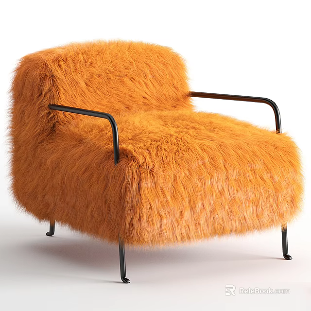 Stylish Orange Furry Armchair With Black Metal Arms And Legs For Modern Living Room Decor 3d model 
