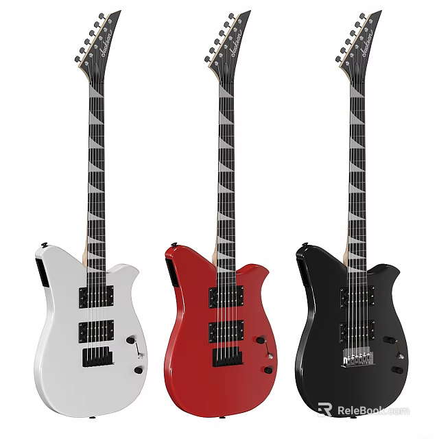 Three Electric Guitars As Musical Instruments With White Red Black Colors And Unique Body Design 3d model 