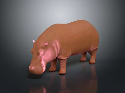 Realistic Brown Hippopotamus 3D Model With Shiny Surface And Gray Background 3d model