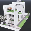 Modern Detached Villa Exterior With Gray Stone Walls Large Glass Windows And Garden Landscaping