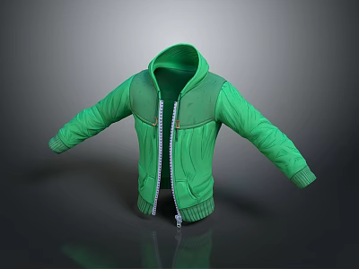 Comfortable Green Zip Jacket With Long Sleeves Ribbed Cuffs And Front Zip Design 3d model