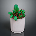 Decorative Green Cactus Plant With Red Thorns In White Textured Pot