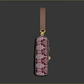 Stylish Pink Red Patterned Handbag With Brown Leather Handle And Golden Buckle