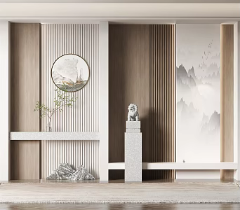 New Chinese background wall porch wall 3d model