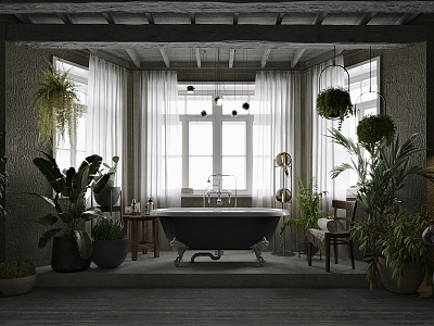 INDUSTRIAL LOFT BATHROOM TUB PLANT 3d model