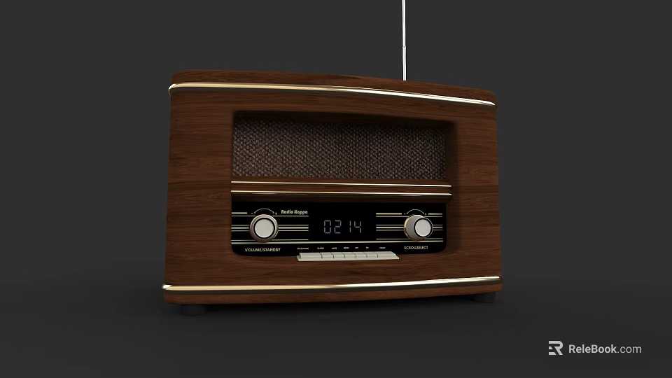 Vintage Radio Speaker With Wooden Case Knobs And Time Display Screen 3d model 