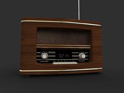 Vintage Radio Speaker With Wooden Case Knobs And Time Display Screen 3d model