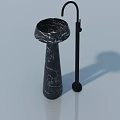 Black Marble Pedestal Sink With Sleek Black Faucet In Light Blue Setting