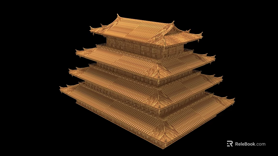 Traditional Chinese Ancient Building With Multi Tiered Structure And Overhanging Eaves 3d model 