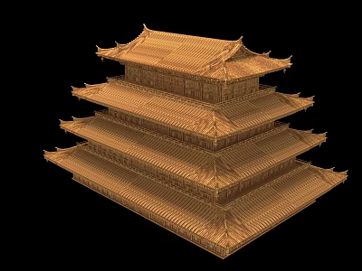 Traditional Chinese Ancient Building With Multi Tiered Structure And Overhanging Eaves 3d model
