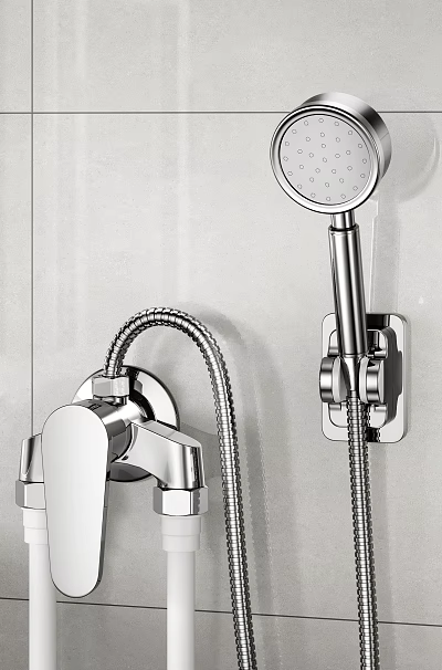 Modern Handheld Shower Head With Wall Mounted Chrome Finish Flexible Hose And Sleek Design 3d model