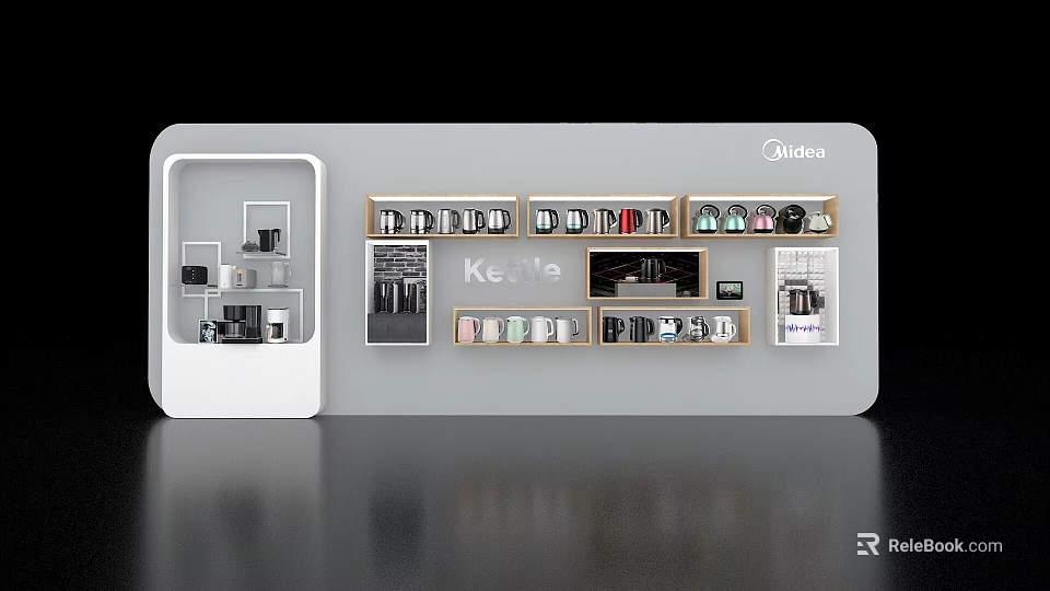 Midea Keva Small Appliances Display Island With Shelves And Cabinets 3d model 