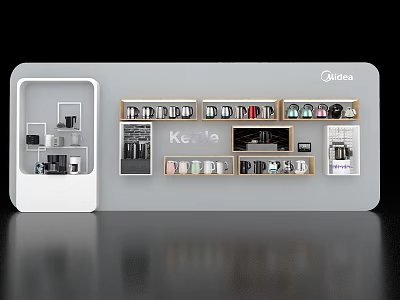 Midea Keva Small Appliances Display Island With Shelves And Cabinets 3d model