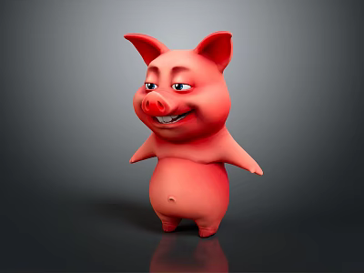 Red Cartoon Pig Game And Movie Character With Big Ears Smiling Expression And Round Belly 3d model